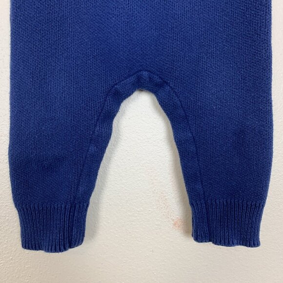 Hanna Andersson 75 12-18 Months Sweater Romper Knit Fair Isle Holiday Trees Navy - Picture 6 of 14